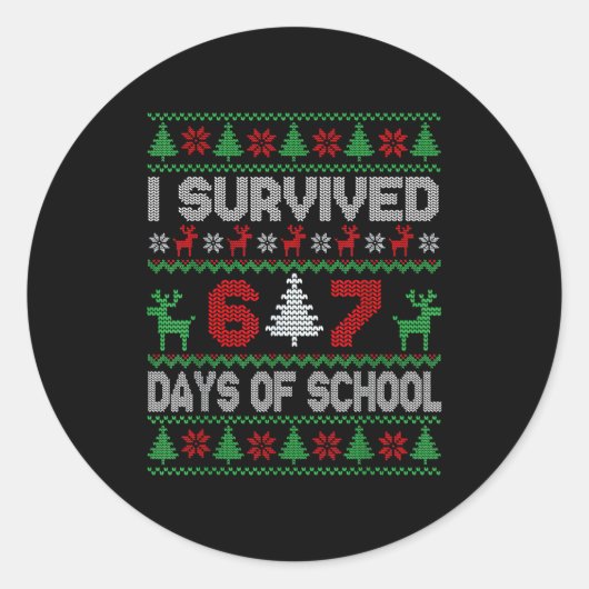 I Survived 67 Days Of School Christmas Meme Six Se ラウンドシール (正面)