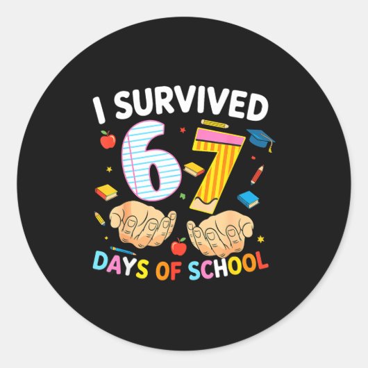 I Survived 67 Days Of School Cool Teacher Design  ラウンドシール (正面)