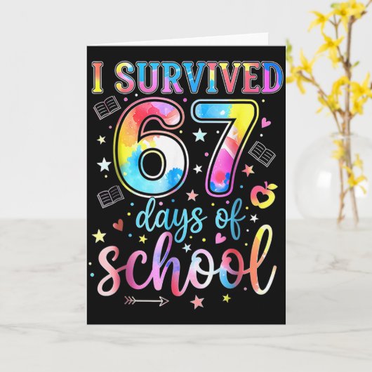 I Survived 67 Days Of School Funny 67 Meme Teacher カード (黄色い花)