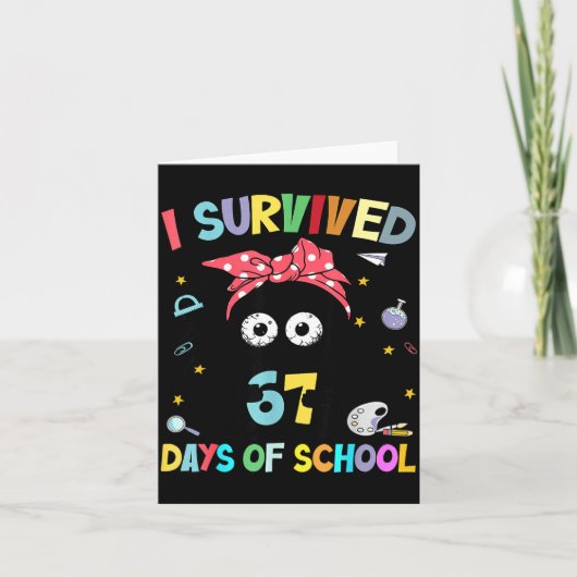 I Survived 67 Days Of School Funny Black Cat Six S カード (正面)