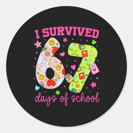 I Survived 67 Days Of School Funny Camouflage Boy  ラウンドシール (正面)