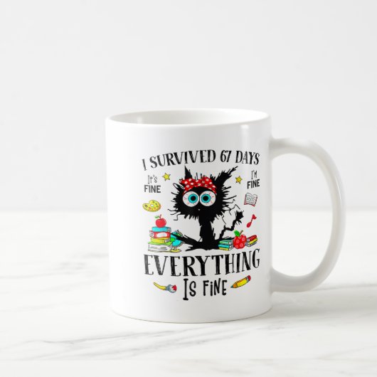 I Survived 67 Days Of School Funny Cat Six Seven M コーヒーマグカップ (右)