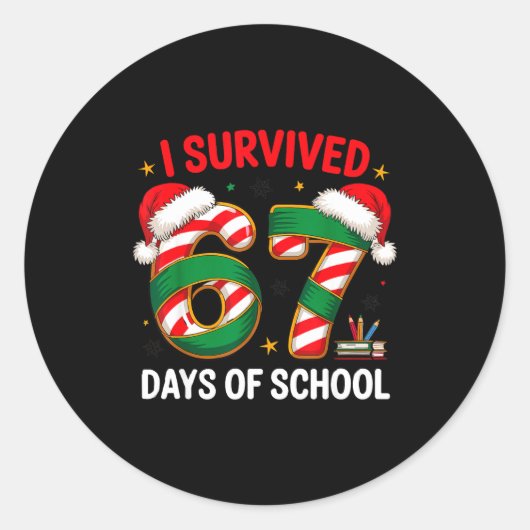 I Survived 67 Days Of School Funny Gen Christmas  ラウンドシール (正面)