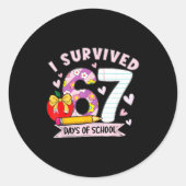 I Survived 67 Days Of School Funny Leopard Student ラウンドシール (正面)