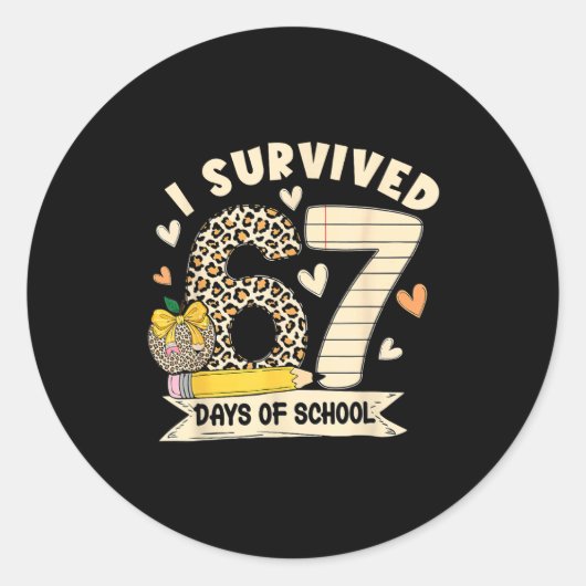 I Survived 67 Days Of School Funny Leopard Student ラウンドシール (正面)