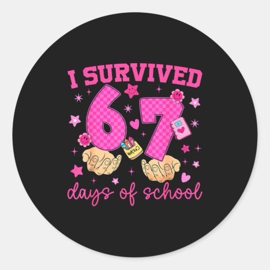I Survived 67 Days Of School Funny Meme Boy Girl T ラウンドシール (正面)