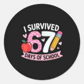I Survived 67 Days Of School Funny Meme Student Te ラウンドシール (正面)
