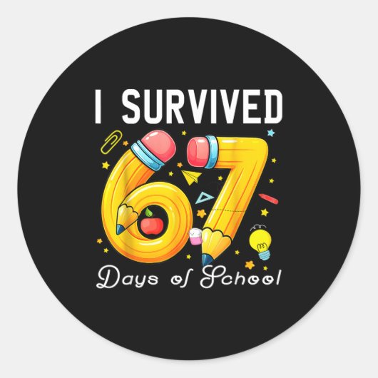 I Survived 67 Days Of School Funny Meme Teacher St ラウンドシール (正面)