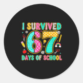 I Survived 67 Days Of School Funny Meme Teacher St ラウンドシール (正面)