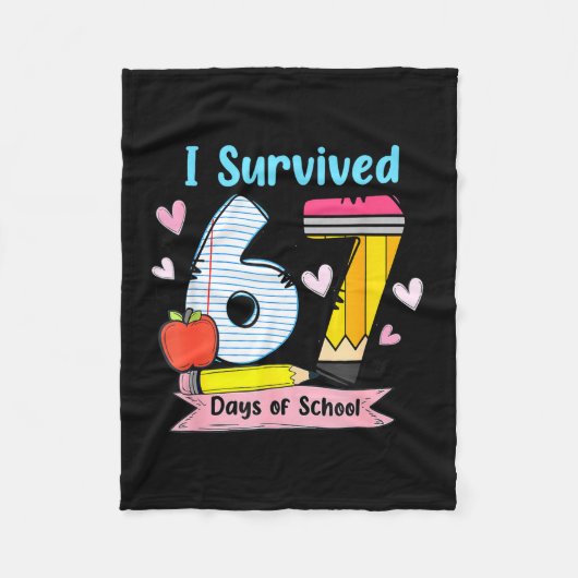 I Survived 67 Days Of School, Funny Teachers Stude フリースブランケット (正面)