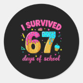I Survived 67 Days Of School Ice Cream Drip Six Se ラウンドシール (正面)