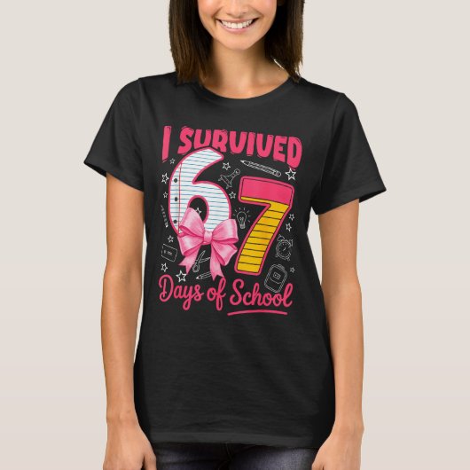 I Survived 67 Days Of School Nk Bow Girls Kids  Tシャツ (正面)