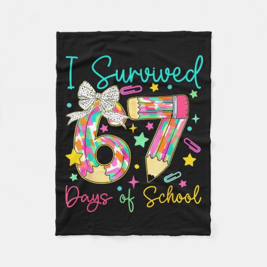 I Survived 67 Six Seven Days Of School Meme Teache フリースブランケット (正面)