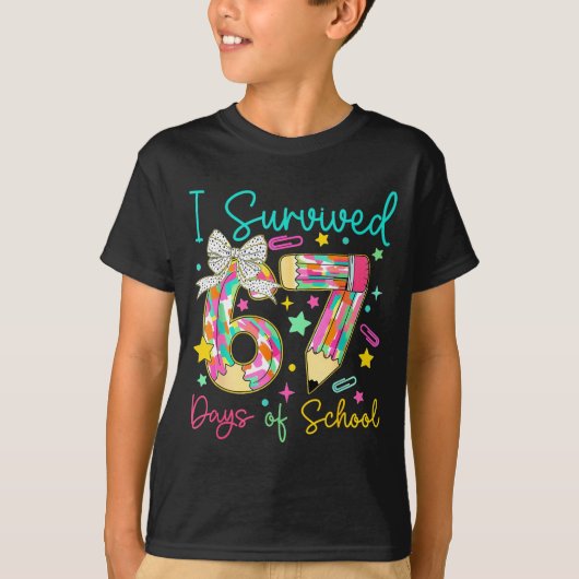 I Survived 67 Six Seven Days Of School Meme Teache Tシャツ (正面)