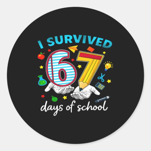 I Survived 67th Day Of School Six Seven Kids ラウンドシール (正面)