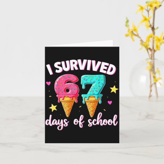 I Survived 67th Days School Drip Ice Cream Funny 6 カード (黄色い花)