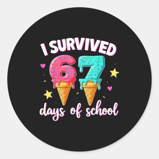 I Survived 67th Days School Drip Ice Cream Funny 6 ラウンドシール (正面)