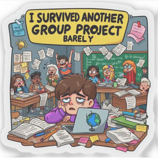 I Survived Another Group Project Barely Funny シール (正面)