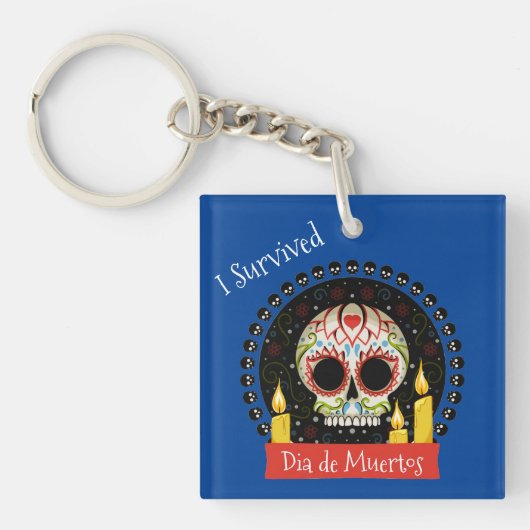 I Survived Dia de Muertos Skull キーホルダー (正面)