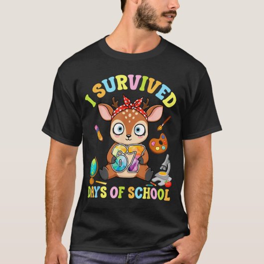 I Survived Six Seven Days Of School Cute Deer Stud Tシャツ (正面)