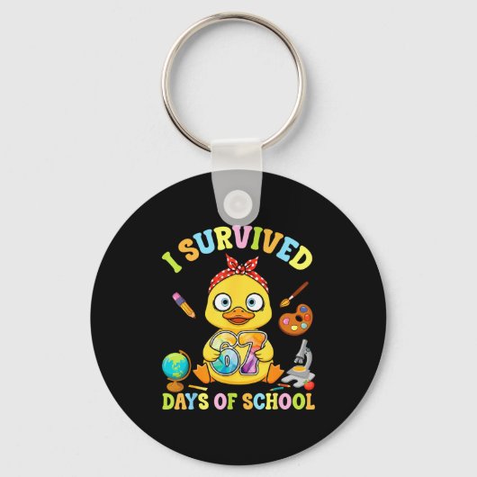 I Survived Six Seven Days Of School Cute Duck Stud キーホルダー (正面)