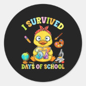 I Survived Six Seven Days Of School Cute Duck Stud ラウンドシール (正面)