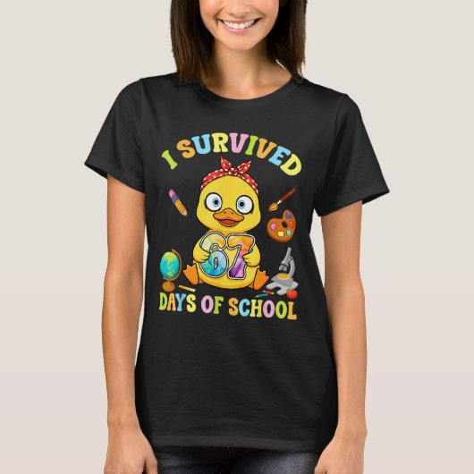 I Survived Six Seven Days Of School Cute Duck Stud Tシャツ (正面)
