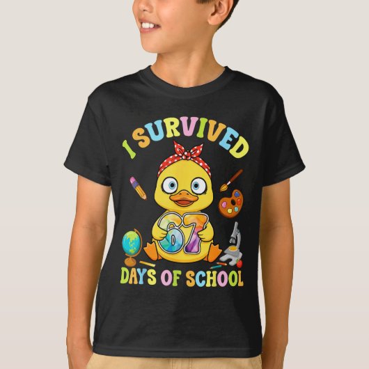 I Survived Six Seven Days Of School Cute Duck Stud Tシャツ (正面)