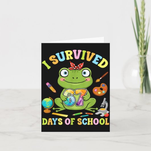 I Survived Six Seven Days Of School Cute Frog Stud カード (正面)
