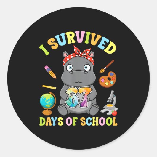 I Survived Six Seven Days Of School Cute Hip Stude ラウンドシール (正面)