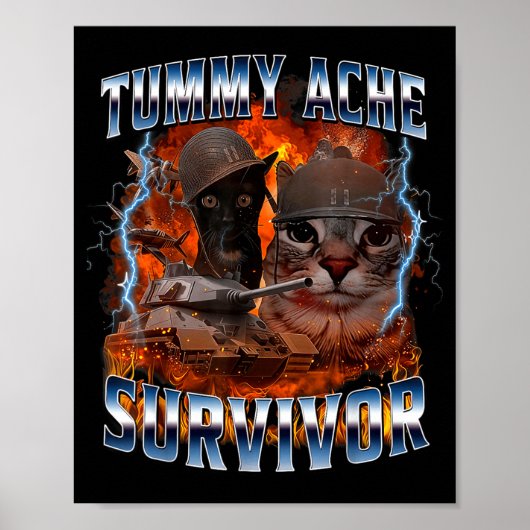 I Survived Today's Tummy Ache Funny Silly Cat Meme ポスター (正面)
