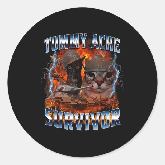 I Survived Today's Tummy Ache Funny Silly Cat Meme ラウンドシール (正面)