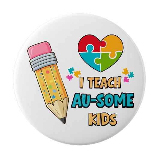 I teach Au-some kids Teacher Autism pin button 缶バッジ
