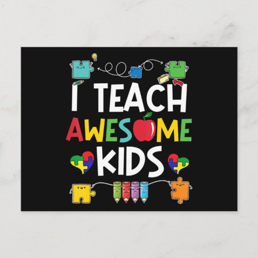I Teach Awesome Kids shirt Autism Awareness puzzle ポストカード (正面)