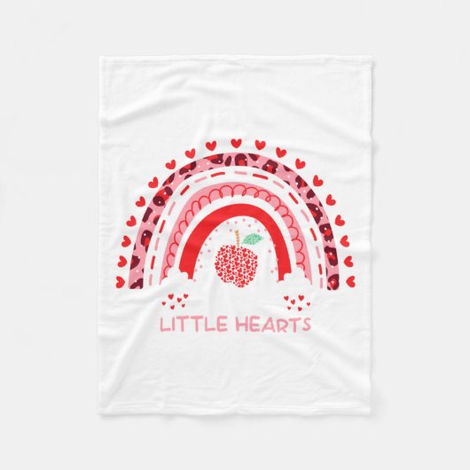 I Teach The Sweetest Hearts Rainbow Teacher Valent フリースブランケット (正面)