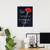 I thank my God bible verse for Dad red carnation ポスター (ホームオフィス)
