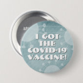 I the 得 Covid-19 Vaccineティール（緑がかった色）ストライプの グランジ 缶バッジ (正面&裏面)