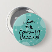 I the 得 Covid-19 Vaccine Lightティール(緑がかった色) 缶バッジ (正面&裏面)