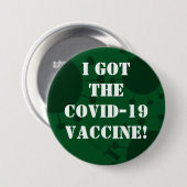 I the Covid-得19 Vaccine Dark Green 缶バッジ (正面&裏面)