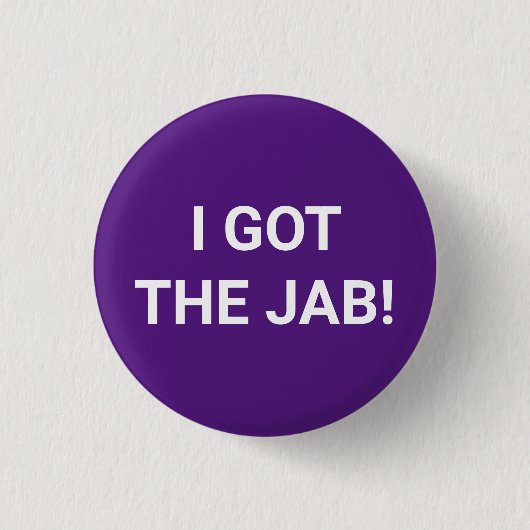 I the Jab 得 purple Vaccinated pin button 缶バッジ (正面)