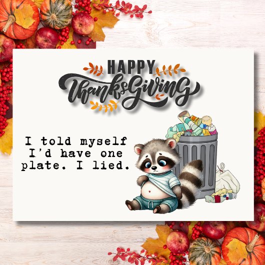 I Told Myself One Plate Funny Raccoon Thanksgiving シーズンカード
