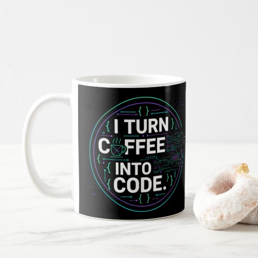 I Turn Coffee Into Code – Funny Progra コーヒーマグカップ (ドーナツ)