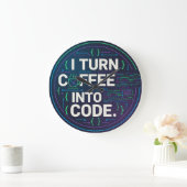 I Turn Coffee Into Code – Funny Progra ラージ壁時計 (ホーム)