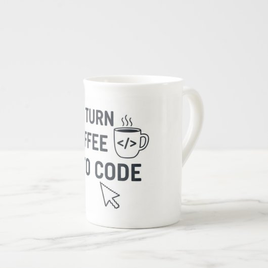 I Turn Coffee Into Code - Funny Programmer Quote ボーンチャイナマグカップ (正面右)
