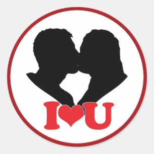 I♥Uとキスをするカップルのシルエット ラウンドシール