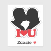 「I♥U」とキスするカップルのシルエット シール (シート)