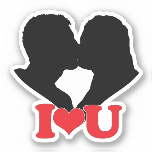 「I♥U」とキスするカップルのシルエット シール (正面)