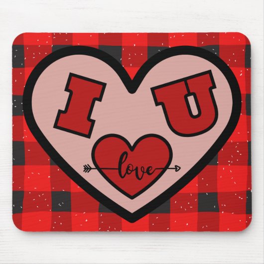 I ♥ U I Love You Buffalo Plaidマウスパッド マウスパッド (正面)