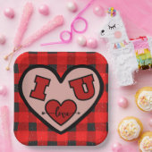 I ♥ U I Love You Buffalo Plaid紙プレート ペーパープレート (パーティー)