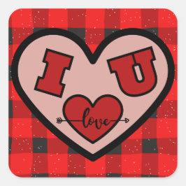 I ♥ U I Love You Buffalo Plaid Sticker スクエアシール